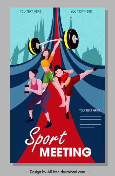 sport banner female athelete icons colorful cartoon characters