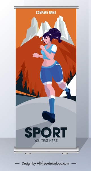sport banner jogging woman sketch vertical design