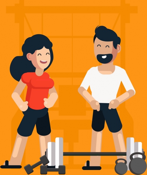 sports background gym theme woman man dumbbell icons