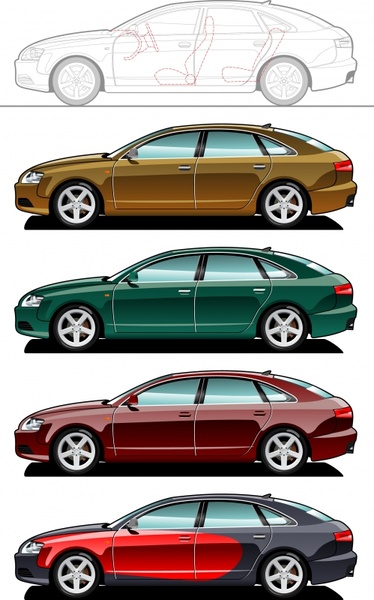 car design sketch colored modern types