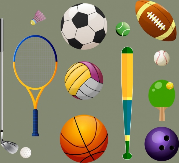 sports design elements ball icons multicolored ornament