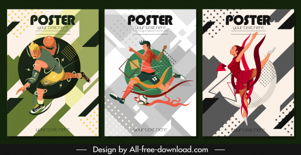 sports posters dynamic design cartoon characters sketch