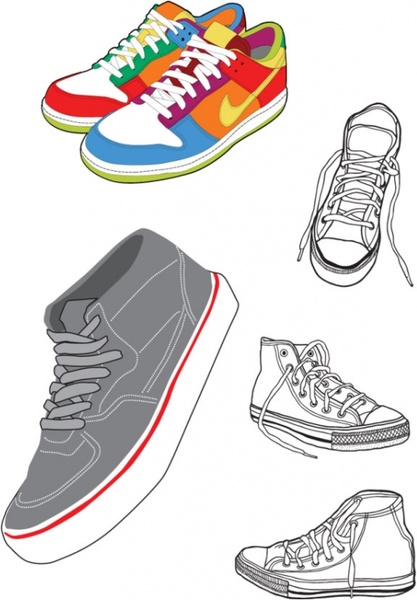 sports shoes and canvas shoes vector