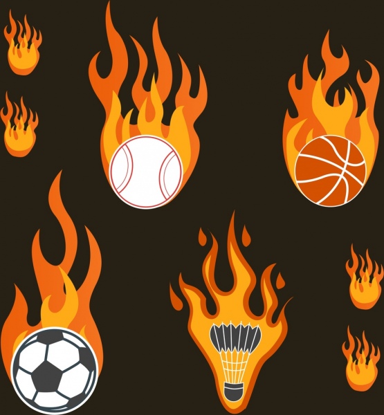 sports tools icons collection firing decoration