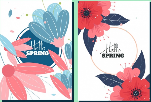 spring background sets flowers icons decor classical design