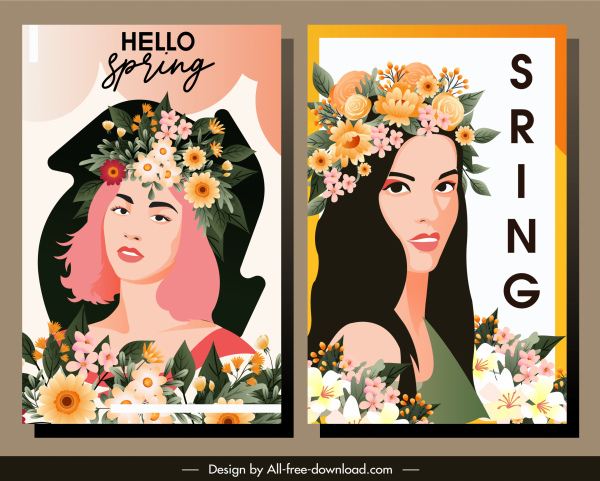 spring banners beautiful lady portrait flowers decor