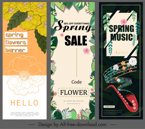 spring banners templates leaves flowers music decor