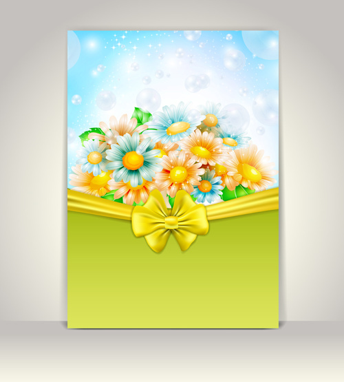 spring flowers with bow card vector