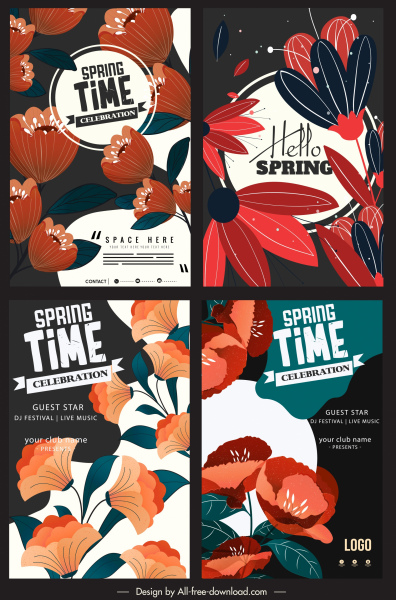 spring poster templates blossom flora decor colorful classic