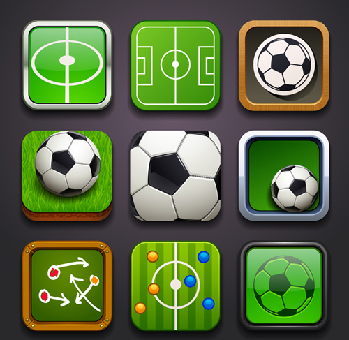 square soccer balls icons vector set