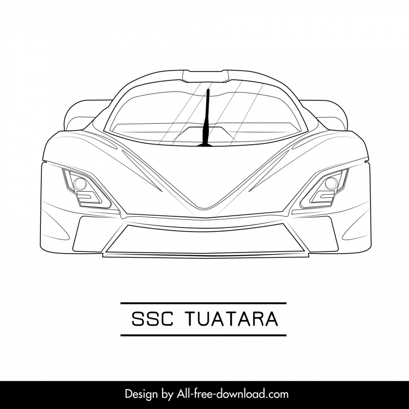 ssc tuatara car model icon flat black white symmetric handdrawn front view outline
