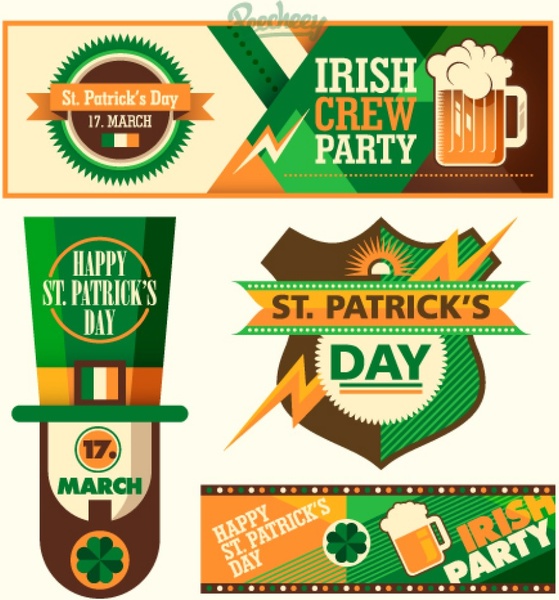 st patricks day banners and stickers set