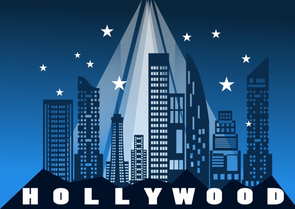 stage backdrop modern city icons decoration