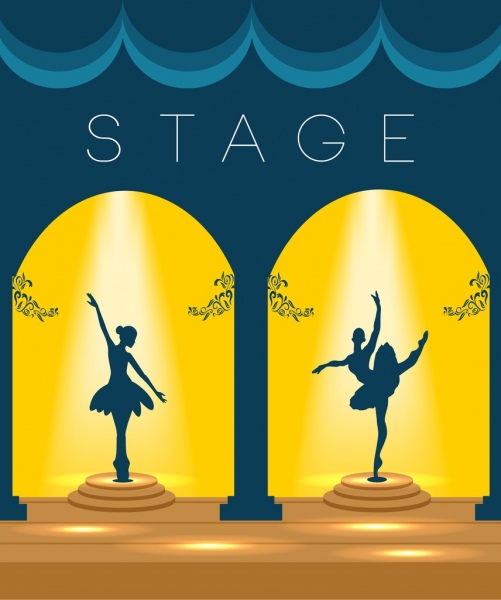 stage design template shiny yellow decoration ballerina icons