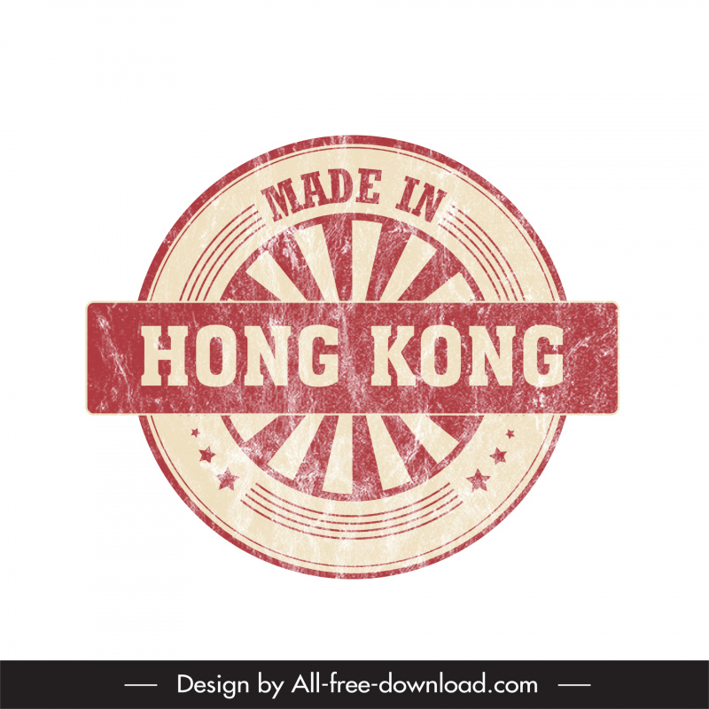 stamp made in hong kong template flat retro sketch