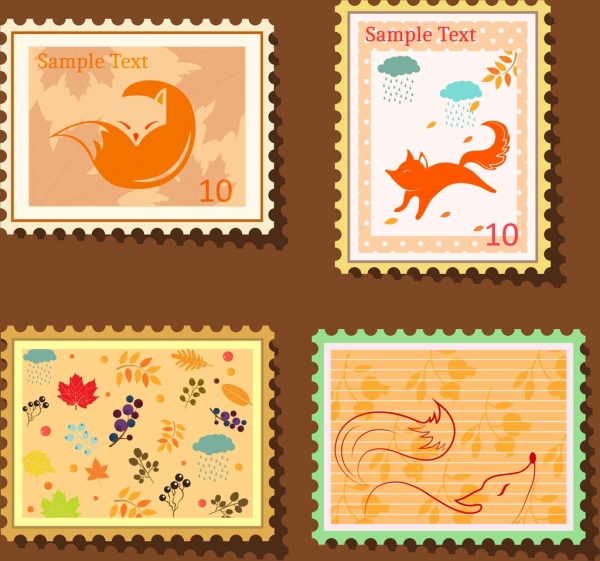 stamp templates collection wildlife fox icons decoration 