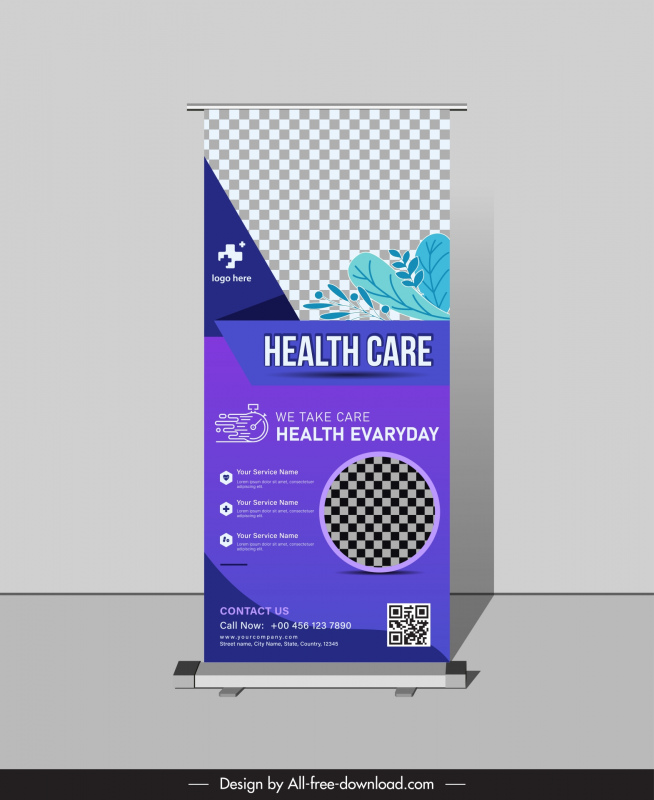 standee medical healthcare banner template elegant checkered leaves