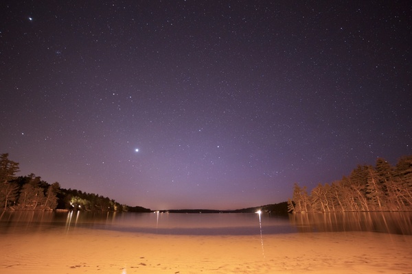 stars night beach trees lake