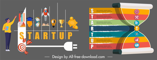 startup infographic templates colorful flat symbols sketch 