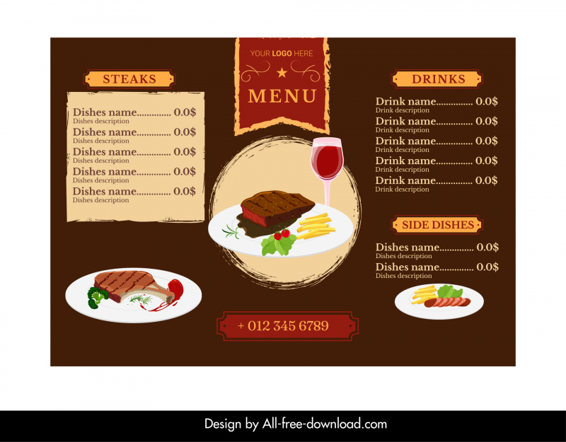  steak menu template dark classic design