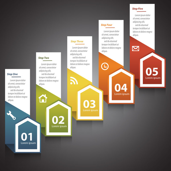 steps infographic diagram design with 3d vertical banners 