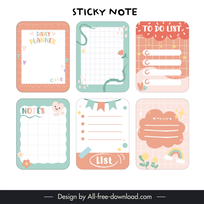 sticky note templates flat classical elegance 