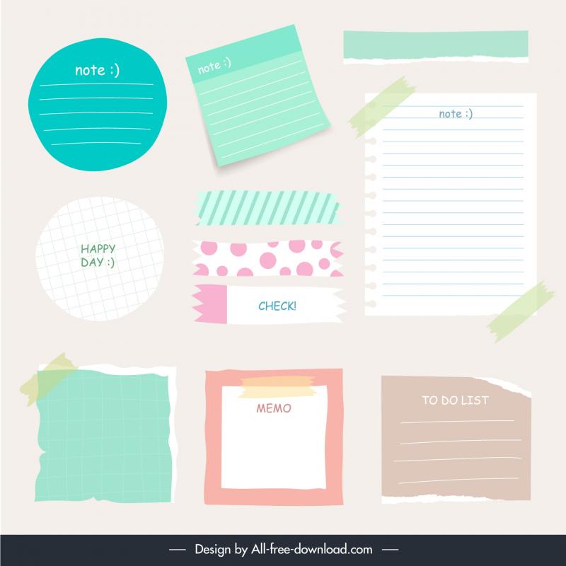 sticky notes design elements collection classical flat shapes 