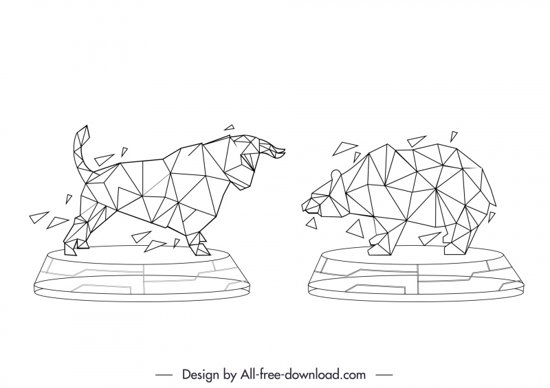 stock trade sign icons dynamic low polygonal bear bull sketch 
