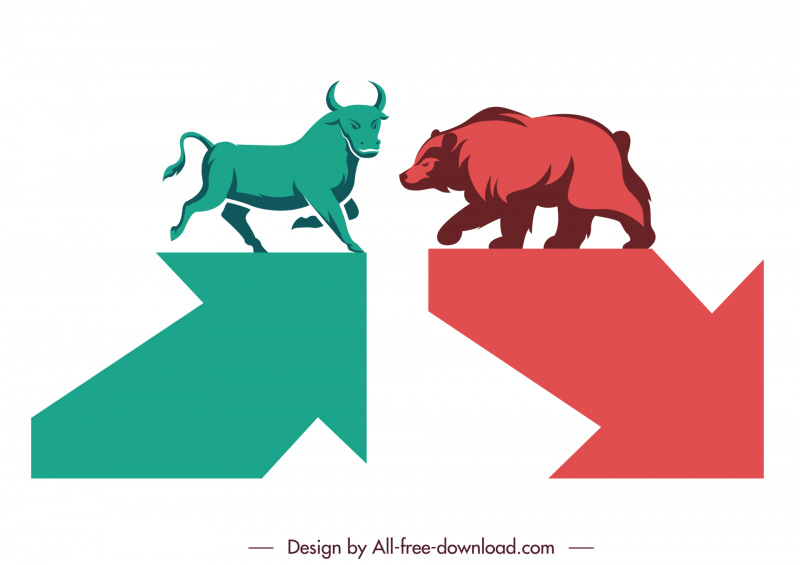 stock trading design elements arrows bull bear sketch