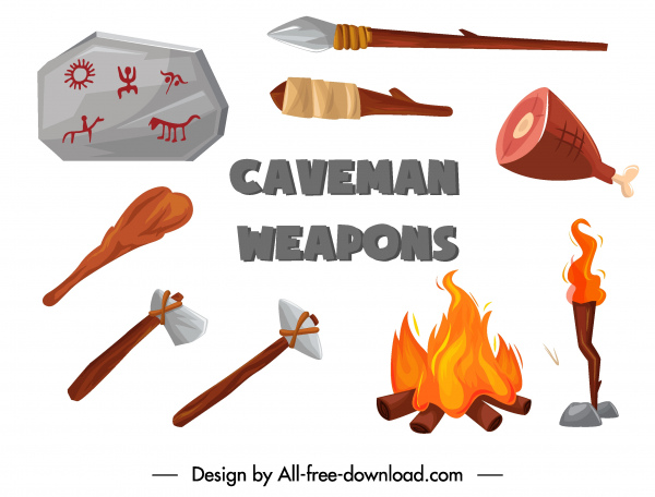 stone age design elements tools food fire sketch