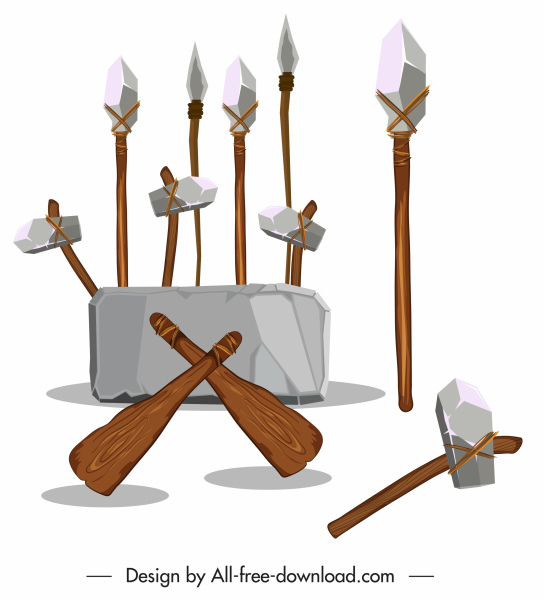 stone ages weapon icons lances daggers axes sketch