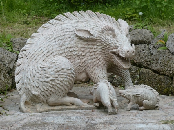 stone figure boar pig