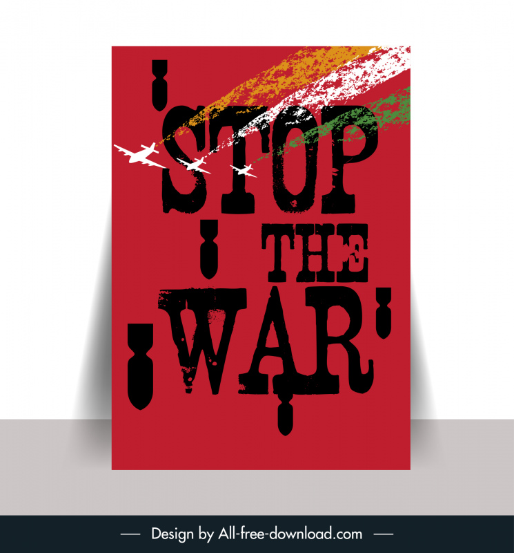 stop the war poster template flat retro texts bombs dynamic airplanes decor