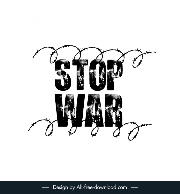 stop war sign banner retro black white barbed wire flat sketch