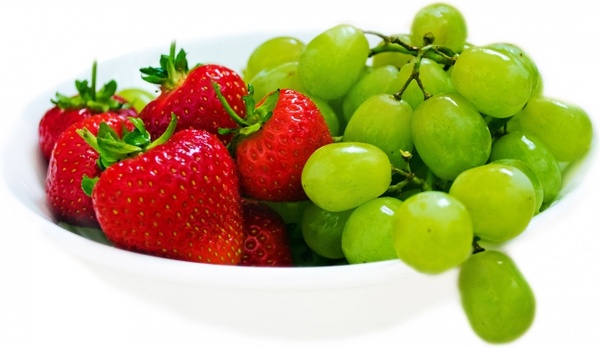 strawberries and green grapes