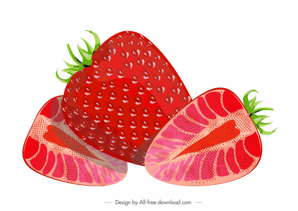 strawberry fruit painting flat red ripe slices sketch