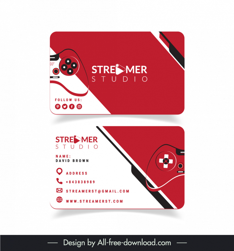streamer business card template flat contrast striped playstation