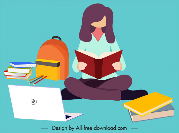 student background studying woman sketch cartoon sketch