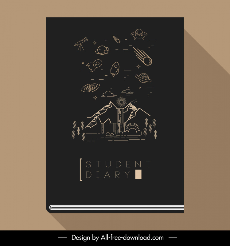 student diary cover page template dark handdrawn astronomy nature elements decor