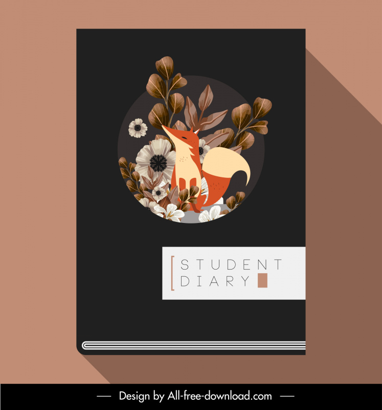 student diary cover page template elegant dark fox nature elements decor