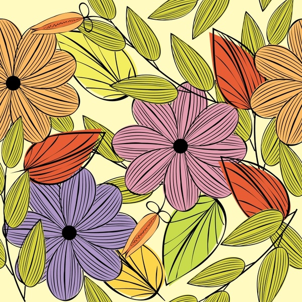 floral painting colorful flat handdrawn design
