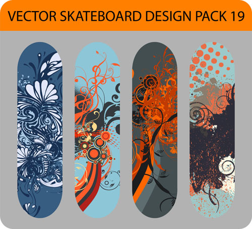 stylish floral skateboard vector set