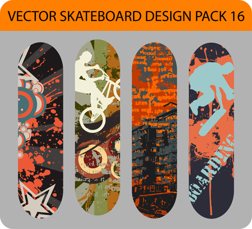 stylish floral skateboard vector set