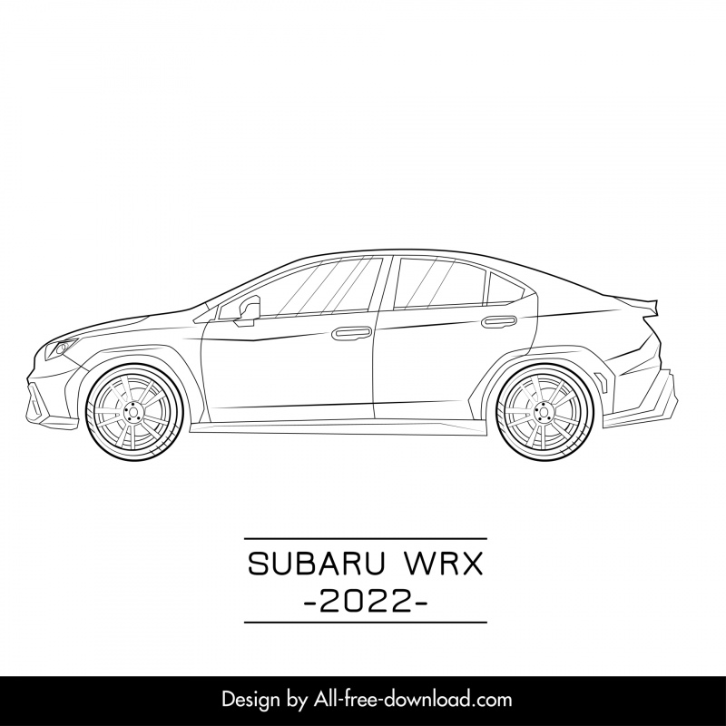 subaru wrx 2022 car model icon flat black white side view outline
