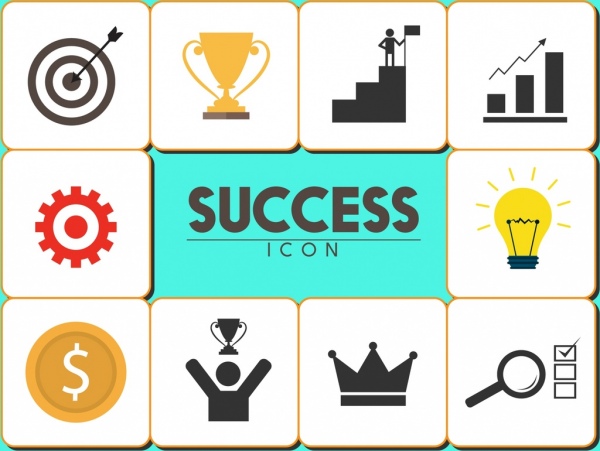 success icons collection various symbols squares isolation