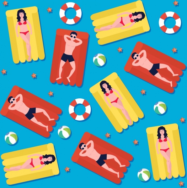 summer background relaxing people sunbath colorful flat design