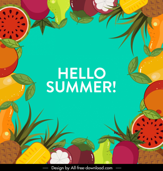 summer banner colorful fruits decor flat surrounding design 
