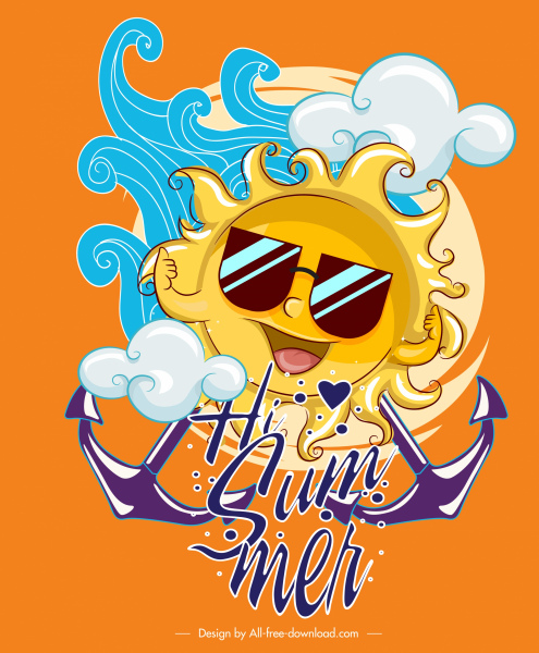 summer banner funny stylized sun cute design