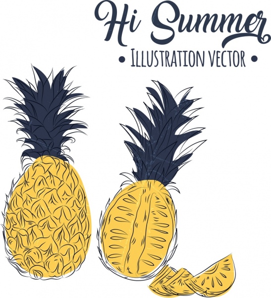 summer banner pineapple icons handdrawn design