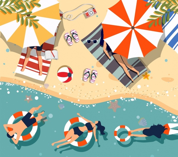 Summer beach drawing relaxed people icon colored cartoon Vectors graphic  art designs in editable .ai .eps .svg .cdr format free and easy download  unlimit id:6835274